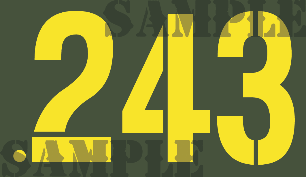 .243 Sticker - Yellow - Stencil  - .50Cal