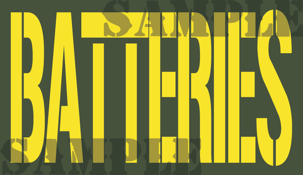 Batteries Sticker - Yellow - Stencil - .50Cal (NC)