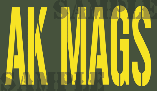 AK Mags Sticker (Alternate) - Yellow - Stencil  - .50Cal (NC)