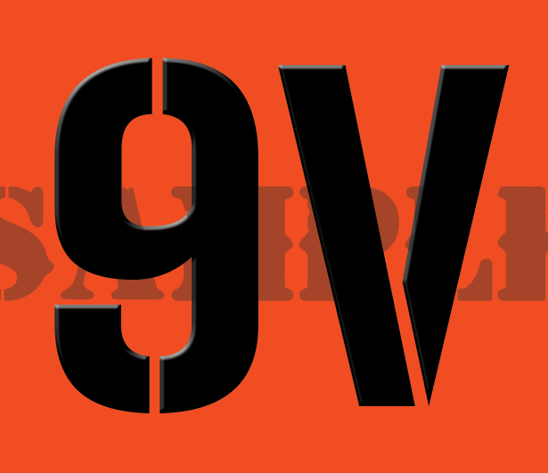 9V Sticker - Orange - Stencil  - .30Cal (NC)