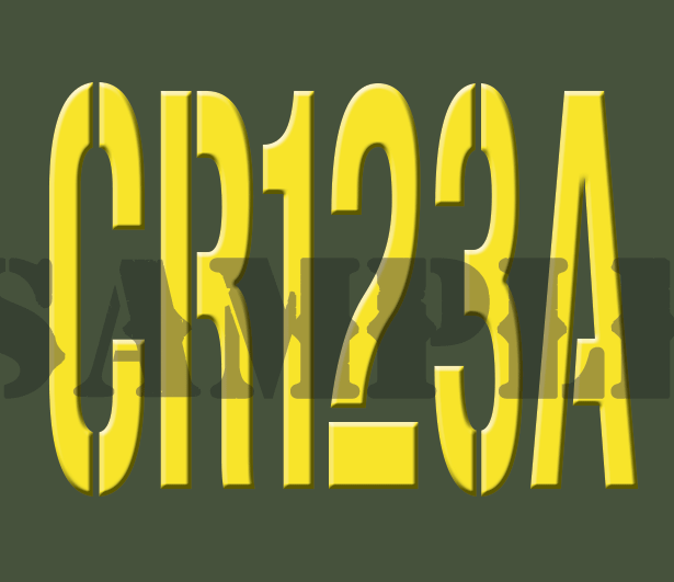CR123A Battery Sticker - Yellow - Stencil  - .30Cal (NC)